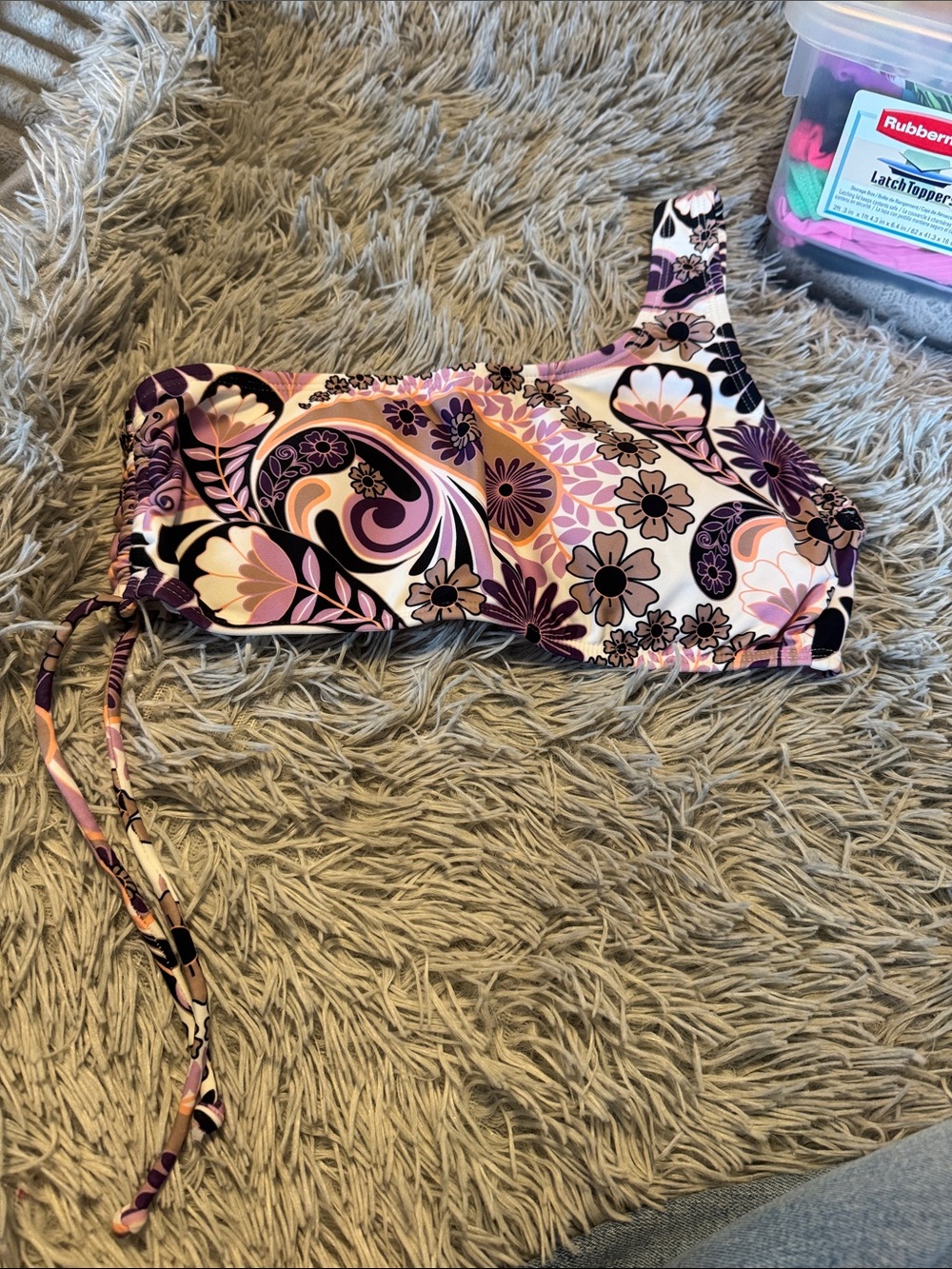 Salt + Cove Purple Floral One-Shoulder Swim Top